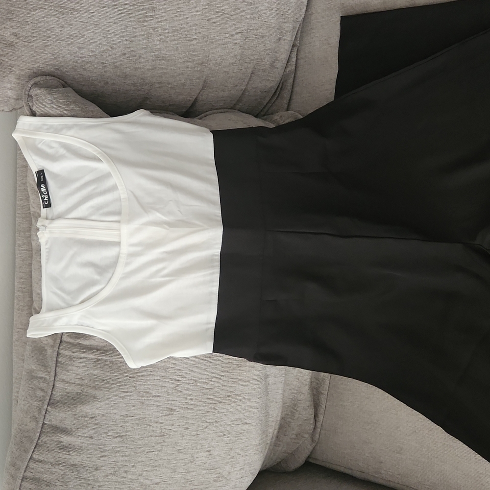 Black and white jumpsuit.